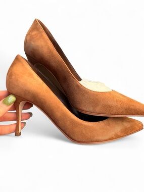 Sergio Rossi Suede Pointed-Toe Pump in Camel Brown